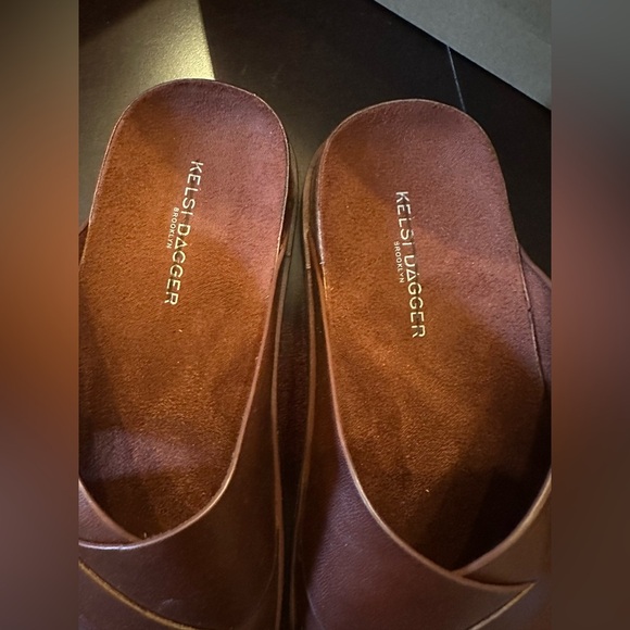 NIB KELSI DAGGER BROOKLYN Sailor Slide Leather Sandals 7.5 Peanut Saddle Brown - Picture 5 of 10